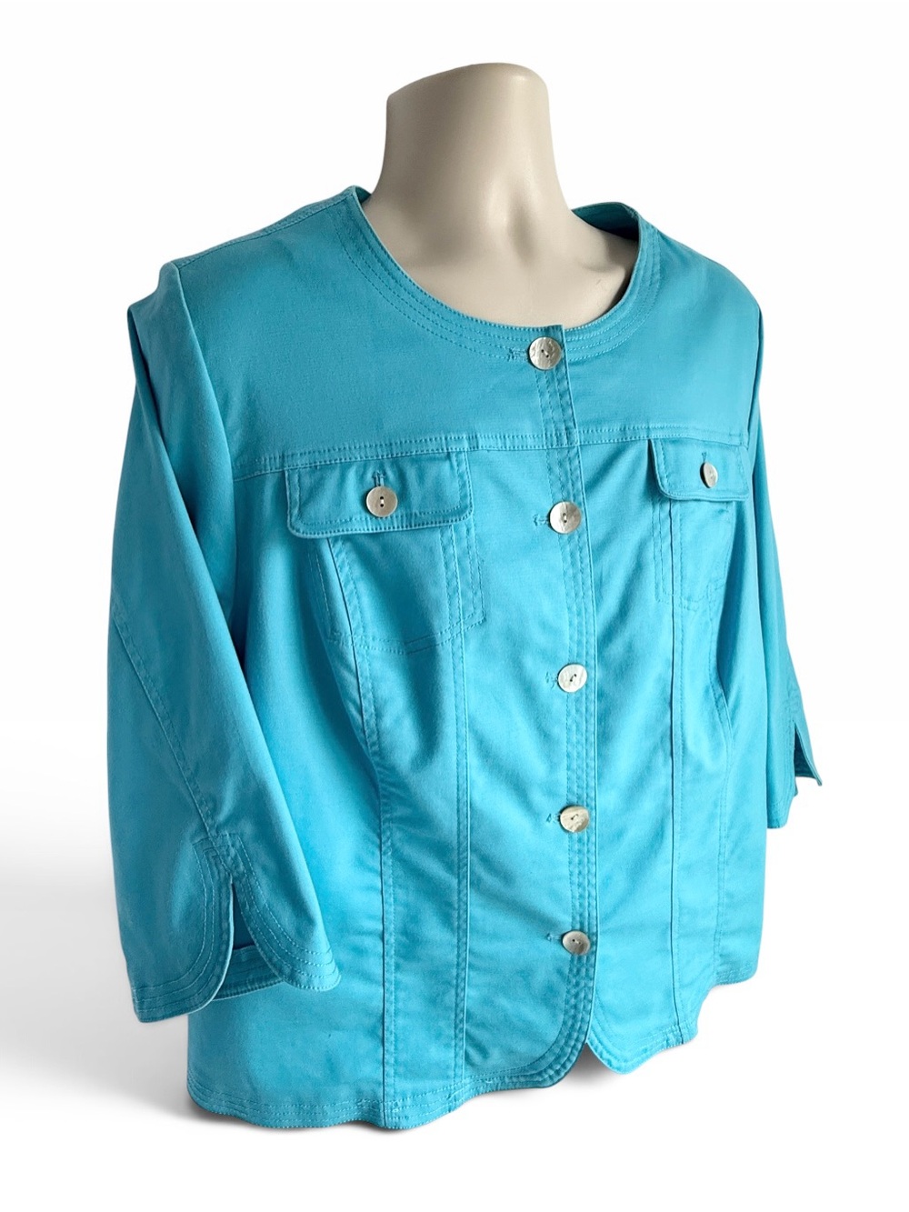 Ruby Rd. 18W Turquoise Button-Front Jean Jacket - Picture 4 of 13
